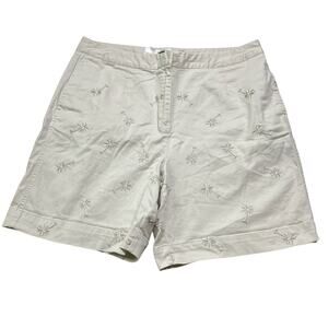 Talbots VTG Beige Embroidered Palm Tree Chino Shorts Stretch Cotton Womens 14
